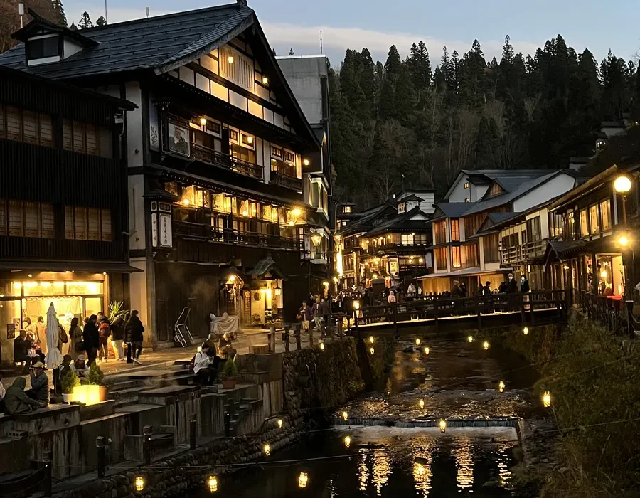 Night view of Ginzan Onsen