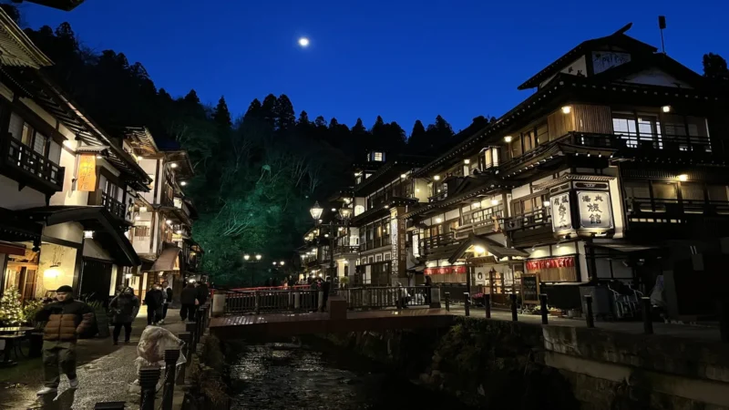 Night view of Ginzan Onsen
