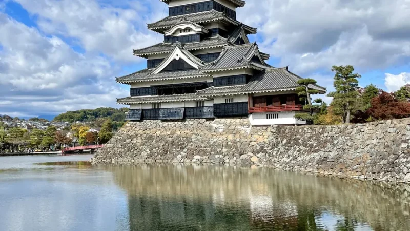 Nagano castle with water reflection