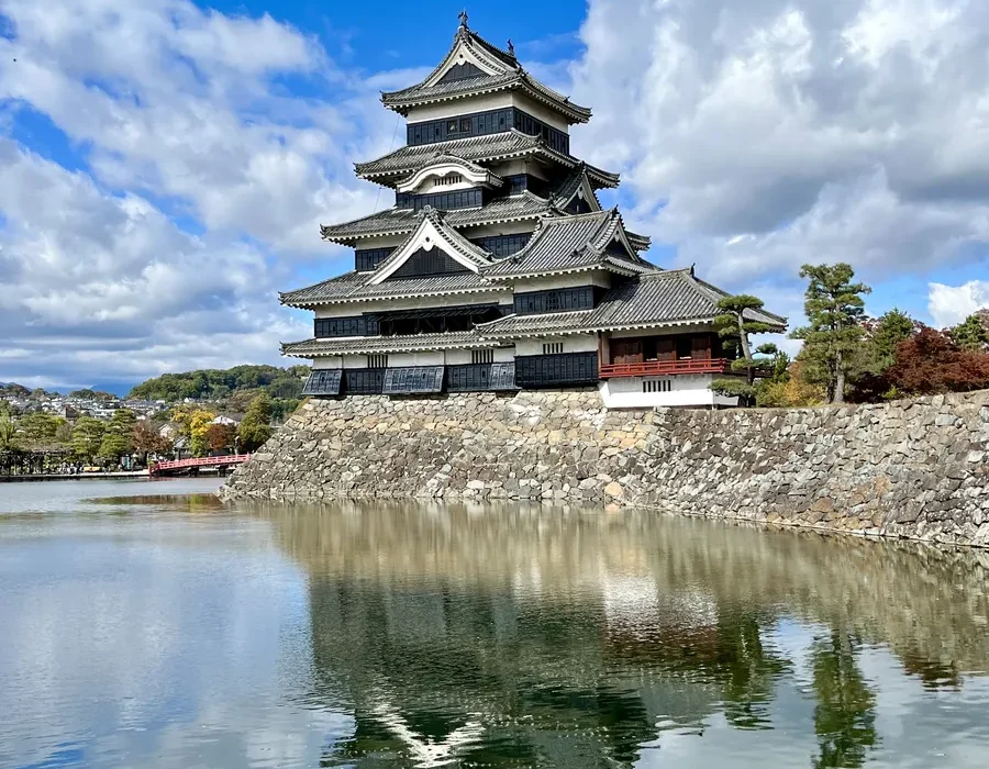 Nagano castle with water reflection